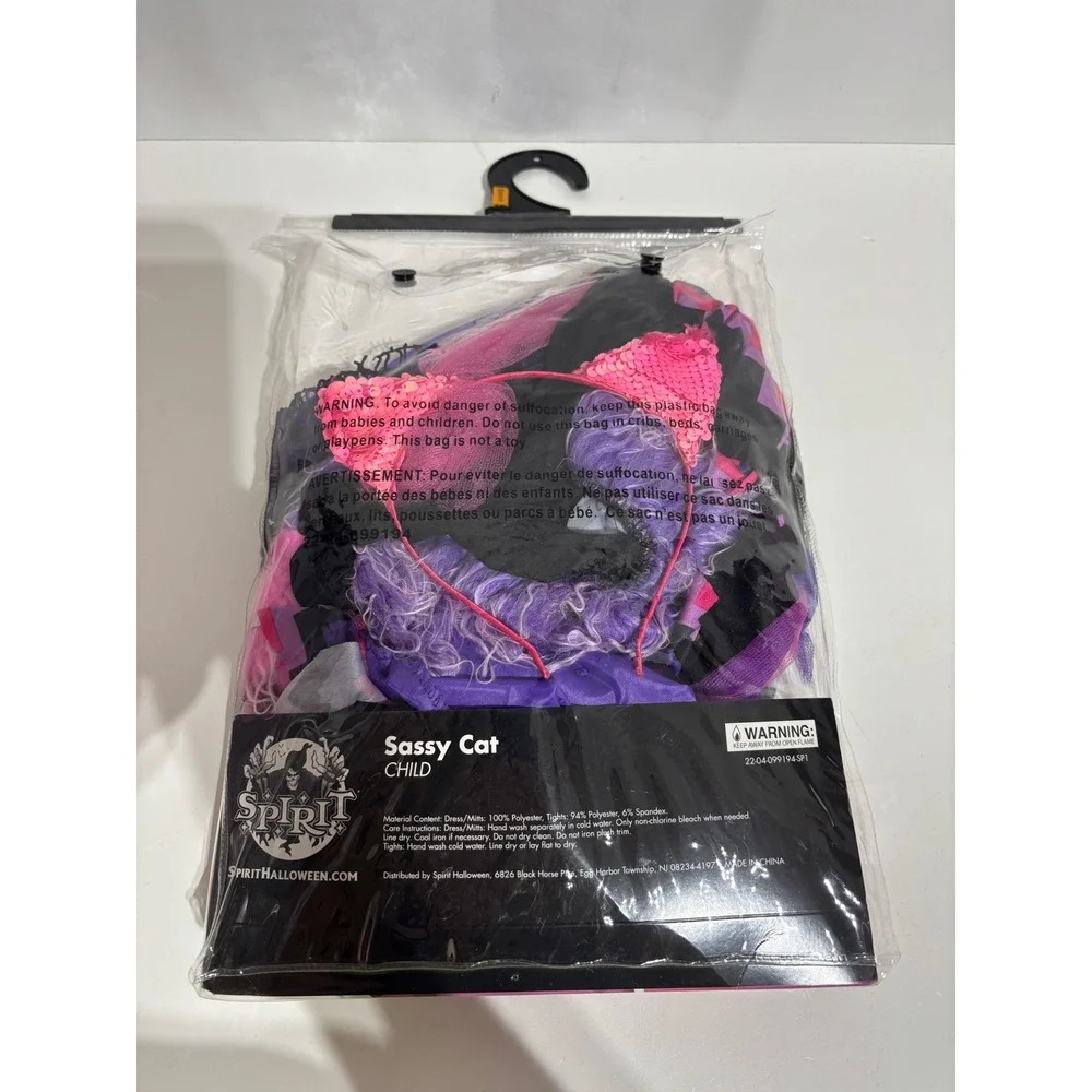 Spirit Sassy Cat Costume Kids Small 4-6 Pink Purple Excellent Chevron 4pc Set